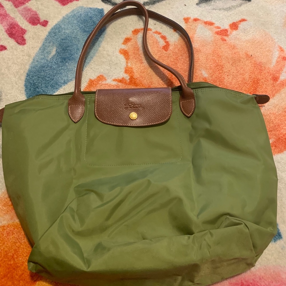 Large Green Longchamp Le Pliage Tote L